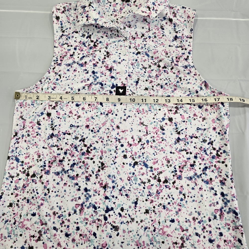 Bad Birdie Sleeveless Collared Golf Polo in White Multi Splatter - Picture 10 of 16